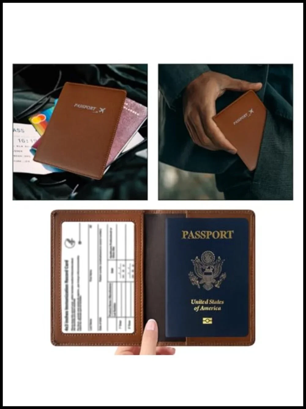 Genuine Leather Passport Holder for 2 with RFID Blocking and Vaccine Card Slot,